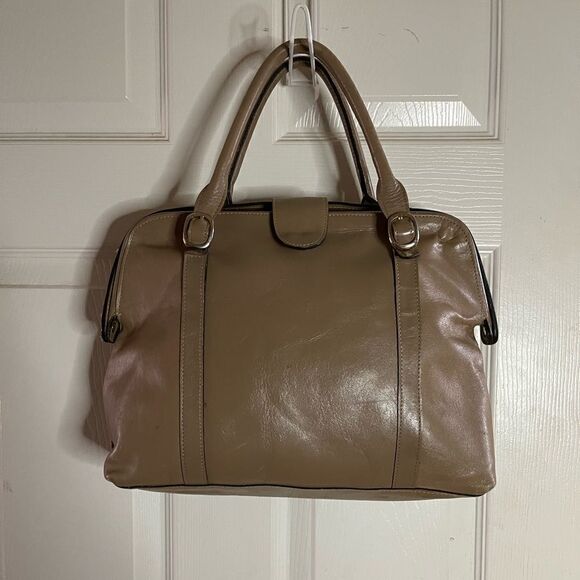 Tano Leather tan frame medium satchel gold tone hardwares . - Picture 1 of 14